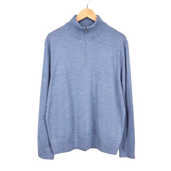 NWT J.Crew Factory Men's Merino-Wool Blend Half-Zip Sweater Light Blue Large - Picture 1 of 8